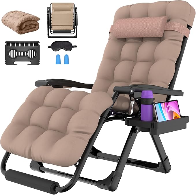 Suteck Oversized Zero Gravity Chair, 29In XL Outdoor Recliner Chair w/Removable Cushion&Headrest, Camping Lounge Chair w/Upgraded Lock&Footrest, Reclining Patio Chairs for Indoor Outdoor,500LBS
