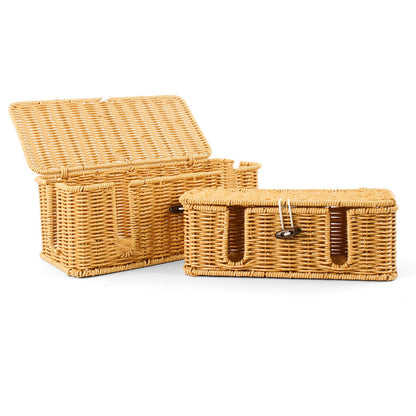 CENELO Cable Management Box - 2 Pack Cord Hider Organizer Boxs - Small & Medium Szie Power Cover Cord Box, Handwoven Rattan Cable Organizer for TV Computer USB Hub Power Strips & Cords