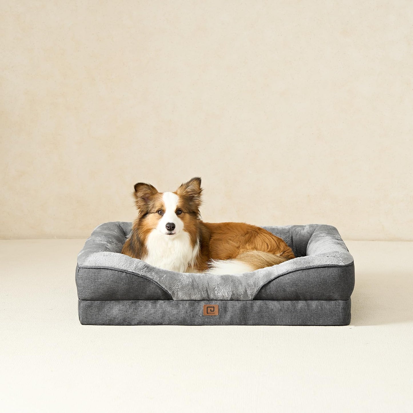 EHEYCIGA Memory Foam Dog Beds Large, Orthopedic Dog Beds Sofa with Sides and Waterproof Liner, Pet Couch with Washable Removable Cover and Non-Slip Bottom, 91x68x17cm, Dark Grey