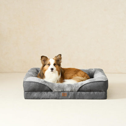 EHEYCIGA Memory Foam Dog Beds Large, Orthopedic Dog Beds Sofa with Sides and Waterproof Liner, Pet Couch with Washable Removable Cover and Non-Slip Bottom, 91x68x17cm, Dark Grey