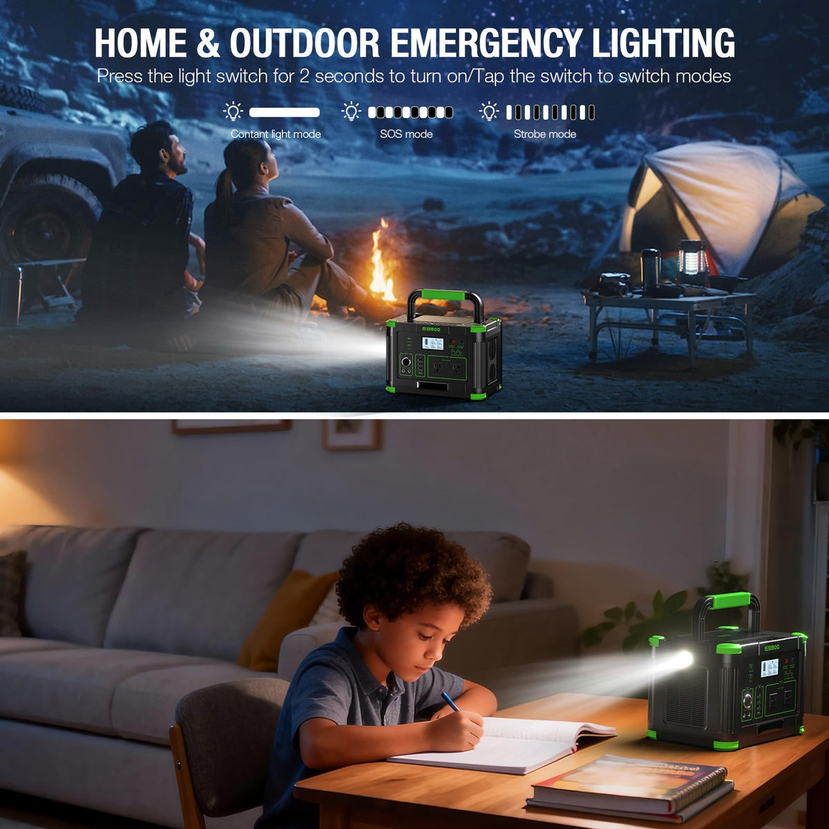 500W Portable Power Station, 519.48Wh Outdoor Solar Generator Backup Battery Pack with 2 AC Outlets, 500W (Peak 1000W) 10-Port Powerhouse for RV/Van Camping Fishing Climbing Road Home Emergency
