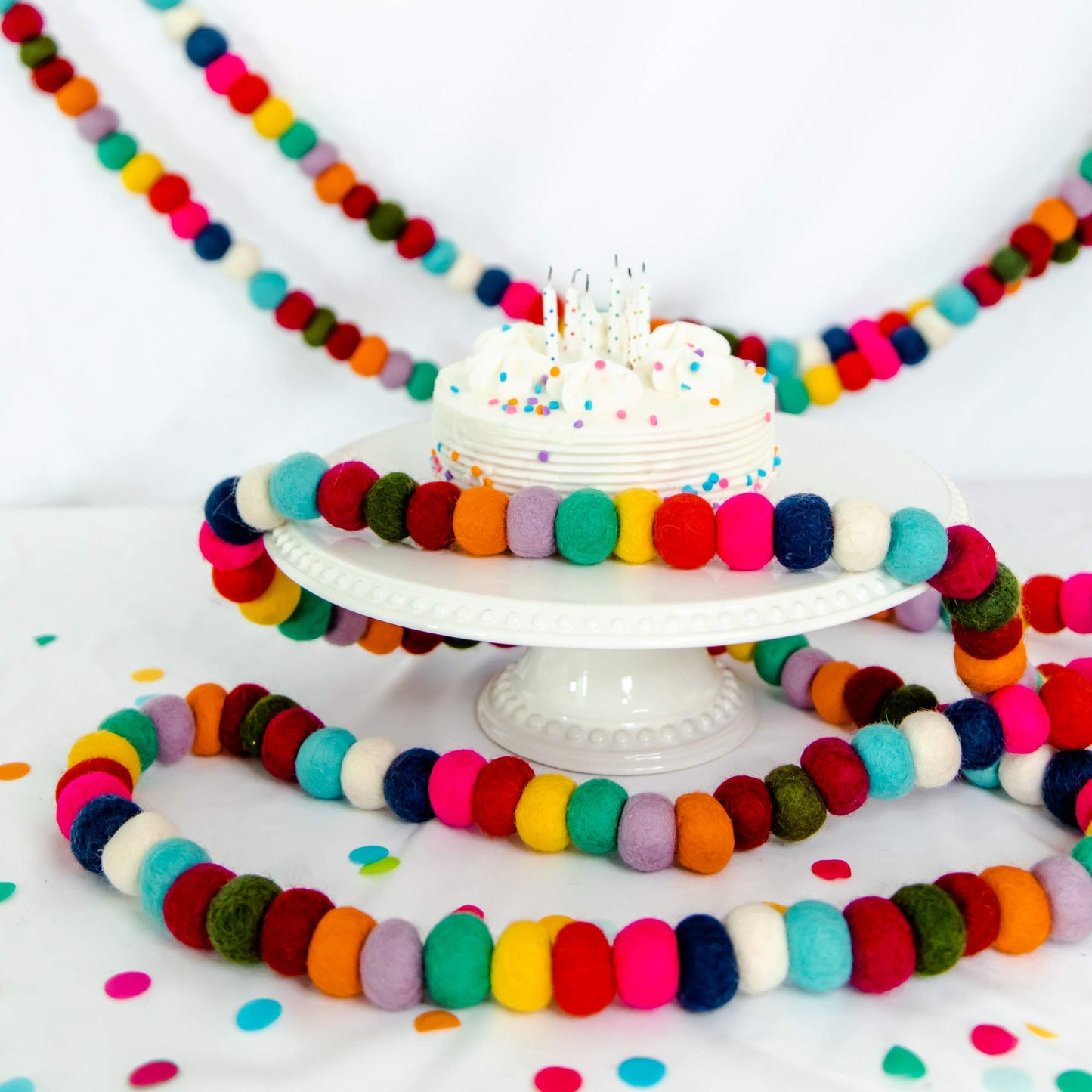 Peachy Party Colorful Felt Ball Pom Pom Garland | 9 Ft | Spring, Easter, Birthday, Christmas Decor | 100% Wool Felt | Boho Rainbow
