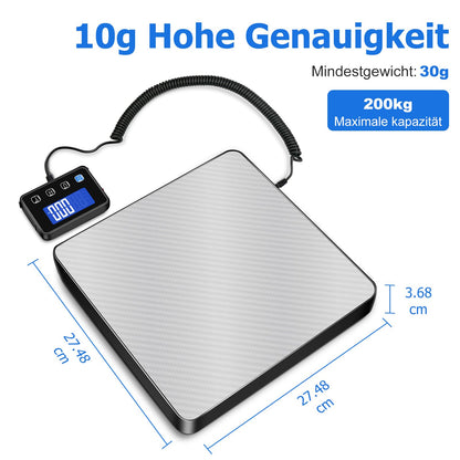 KUAIVO Parcel Scale, High Precision Platform Scales 200 kg/10 g with LCD/Hold/Tare Function, Stainless Steel Postal Scales for Packages, Luggage, Warehouse, Business and Home Use, Rechargeable