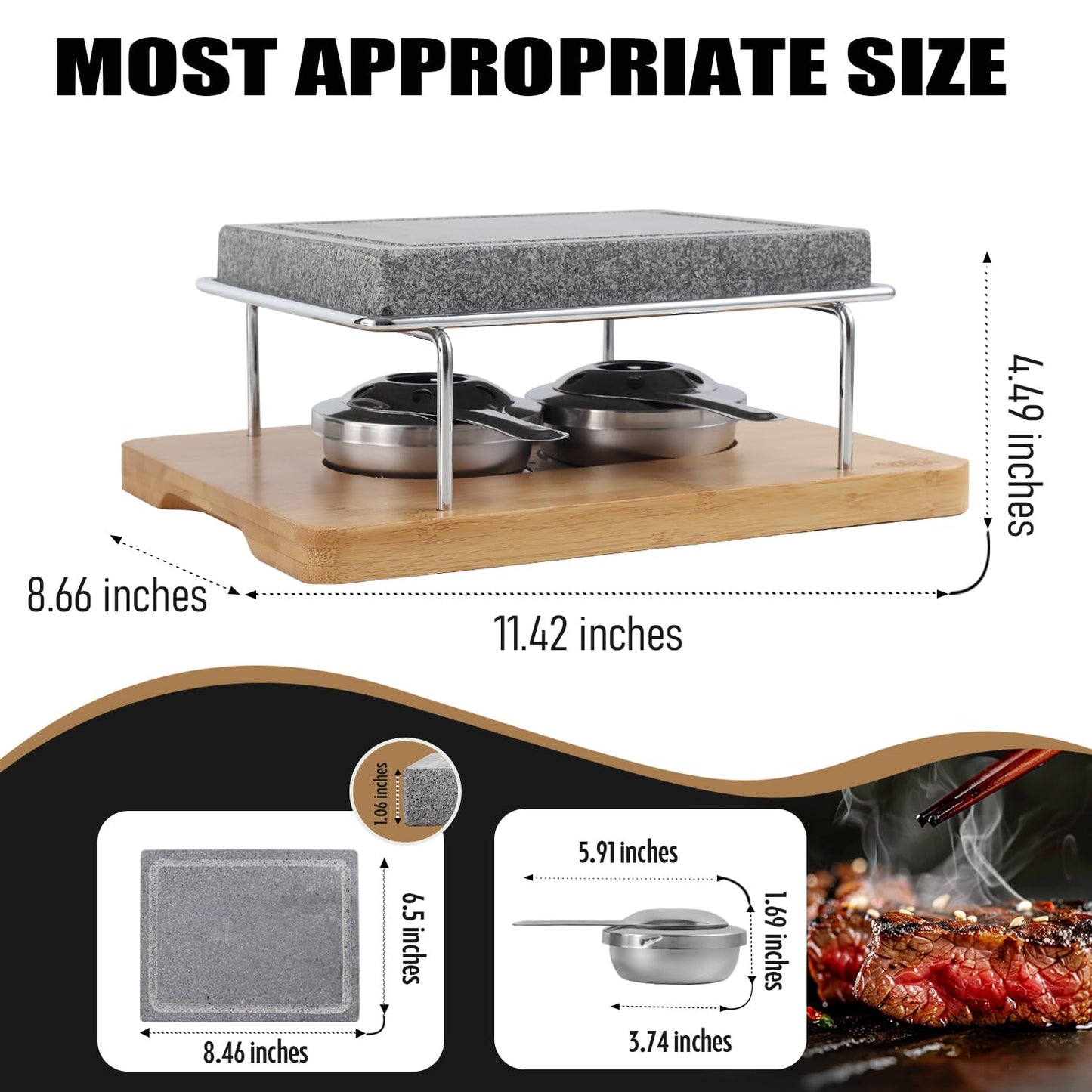 Artestia Hot Stone Cooking Set for Steak, Volcanic Stone Grill Plate with 2 Burners, Lava Steak Stone Set for Indoor Dining, Restaurant Style Searing, Personal Tabletop Cooking