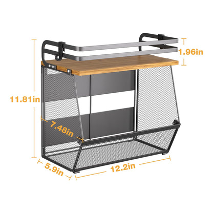 Magnetic Shelf for Fridge with Wood Lid, Large Capacity Magnetic Spice Rack for Refrigerator Kitchen Storage Bin for Fruit, Onion, Potatoes, Storage Organizer for Counter & Cabinet, Mesh Basket