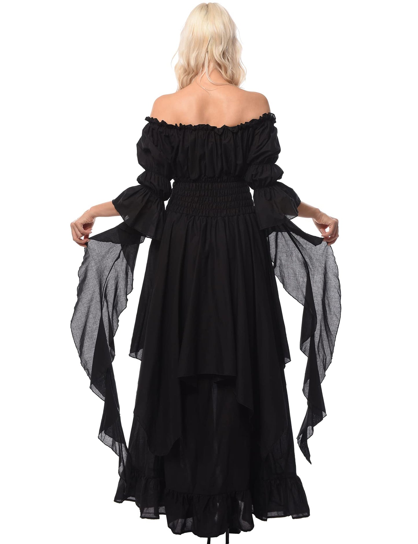 LTAKK Renaissance Dress Medieval Costume Victorian Dresses Women Peasant Gothic Fairy Witch Wedding Under Dress, Black, XXL/3XL