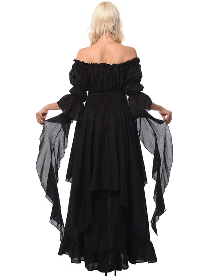 LTAKK Renaissance Dress Medieval Costume Victorian Dresses Women Peasant Gothic Fairy Witch Wedding Under Dress, Black, XXL/3XL