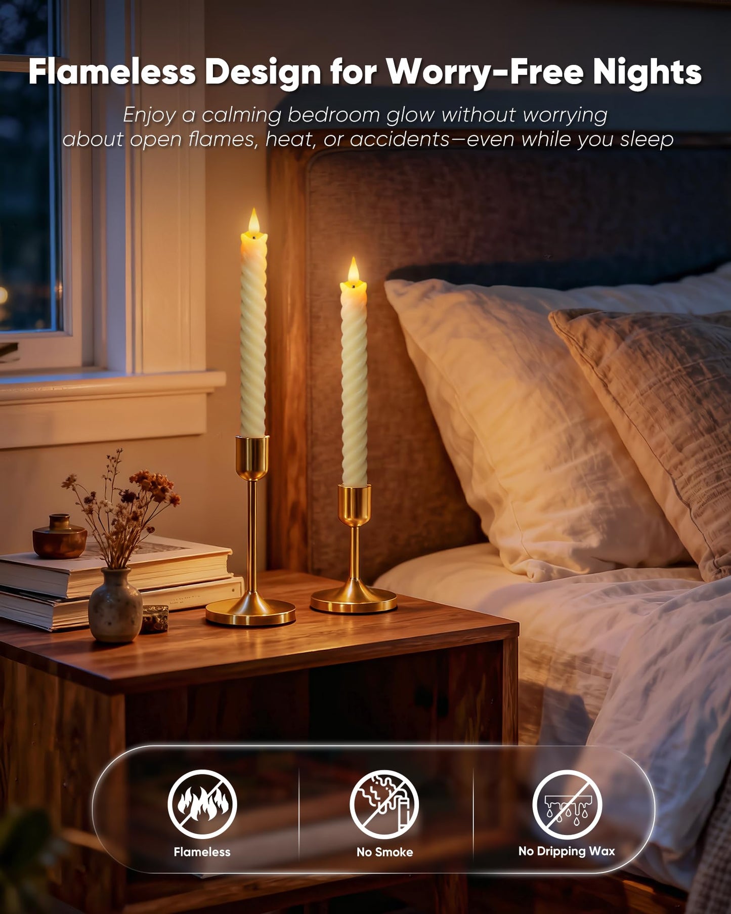 Meigic Flameless Candlesticks with Remote Control and Timer, Real Wax Battery Operated LED Taper Candles with Flickering Flame, 9.6 Inch Twisted Fake Candle Sticks for Home, Wedding, Christmas Decor