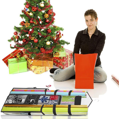 ProPik Hanging Double-Sided Gift Wrap Organizer, Wrapping Paper Storage with Multiple Front and Back Pockets, Organize Your Gift Bags Bows Ribbons 40”X17" Fits 40 Inch Rolls (Black seam)