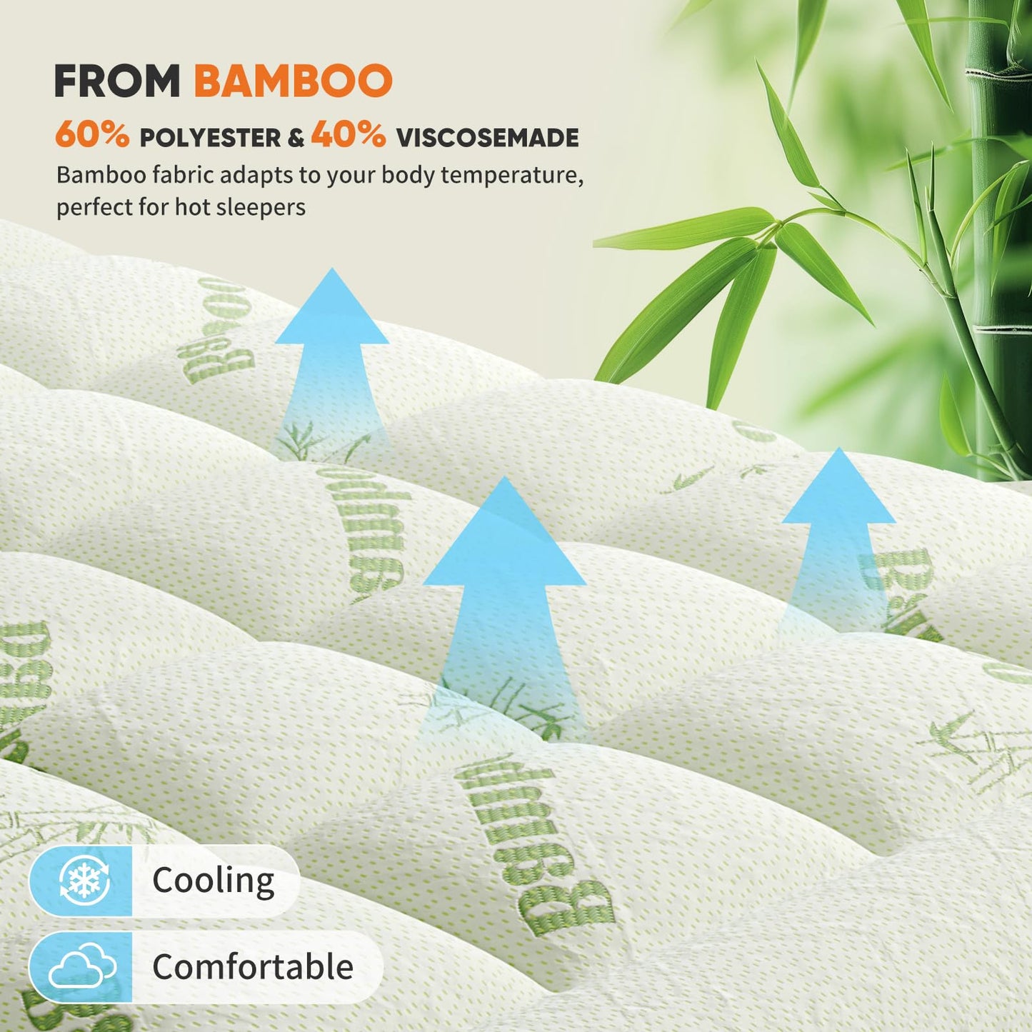 Sweetcrispy Ultra Soft Mattress Topper Queen Size - Viscose Made from Bamboo Pillow Top Mattress Pad for Breathable Cooling & Back Pain Relief, Deep Pocket Comfort Bed Topper, Green