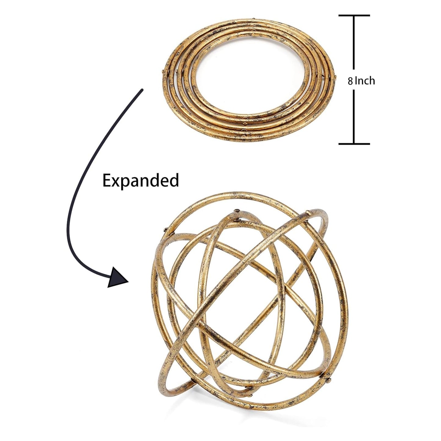 HLQMFHT 8 inches-Golden Iron Sphere,Foldable Geometric Sculpture Decorative Sphere,Tabletop Decorations for Living Room, Study，Bedroom，Modern Home Decor Accents