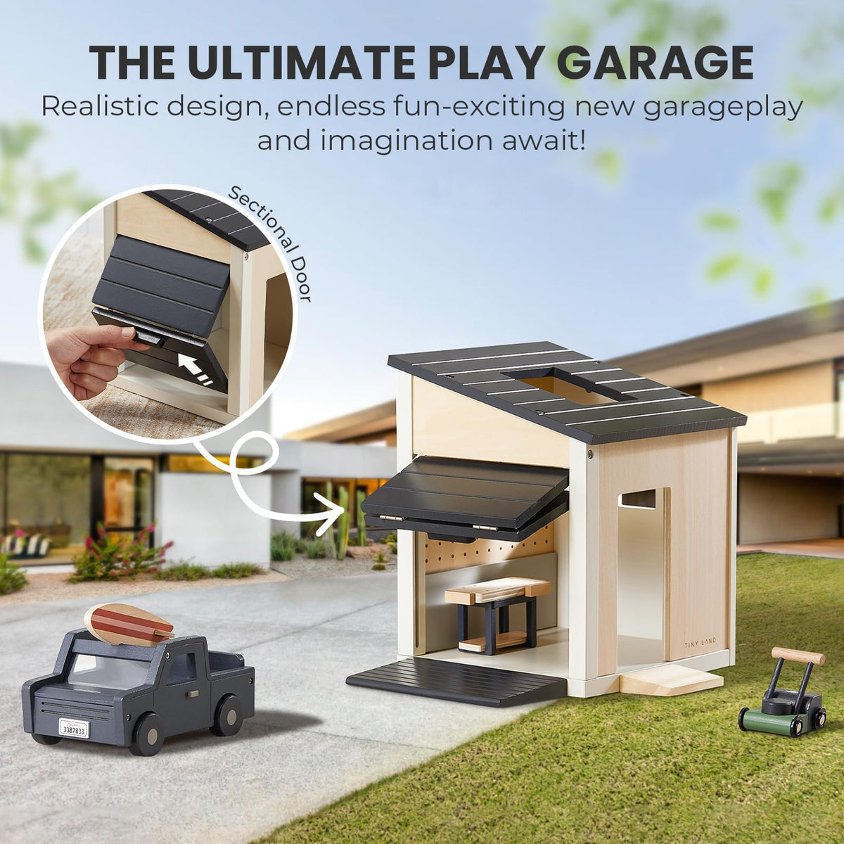 Tiny Land Wooden Dollhouse Garage Set，Wooden Doll House