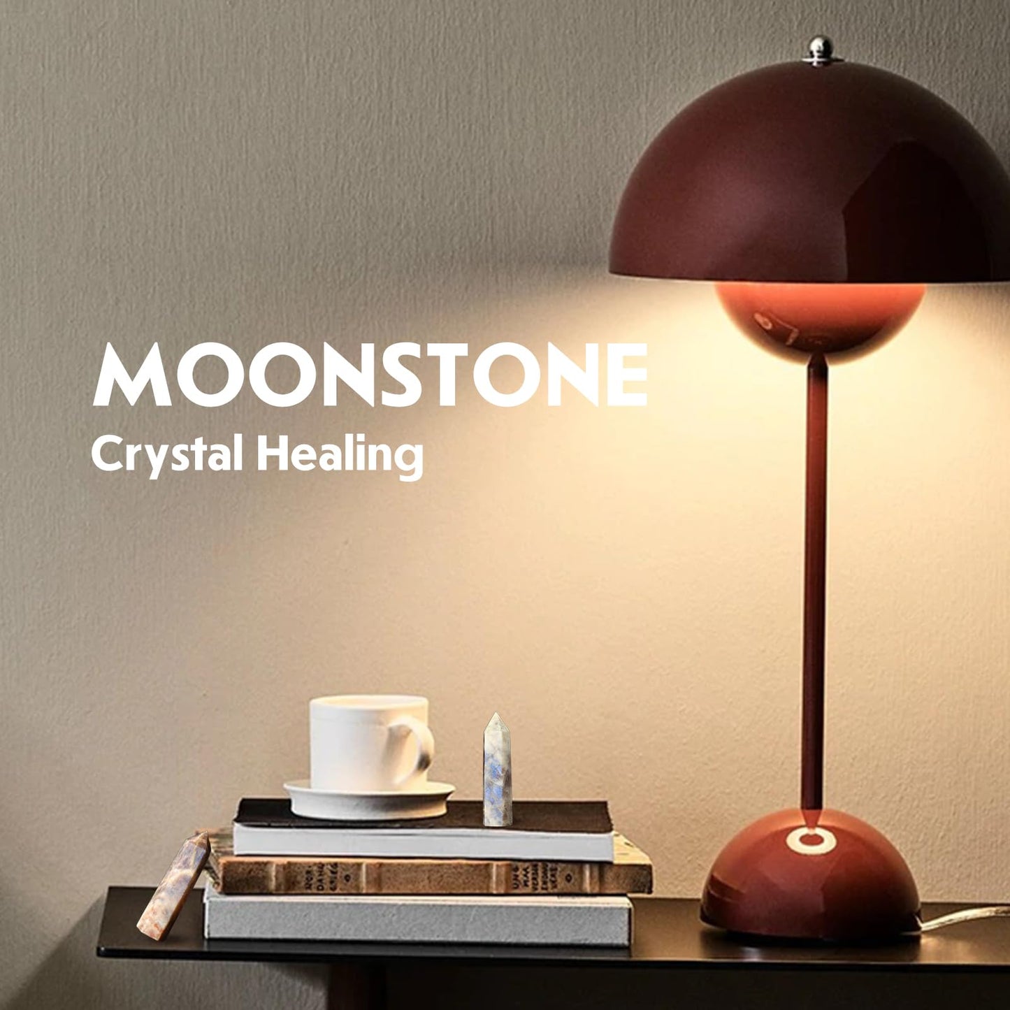 Runyangshi 1PCS Natural Crystal Moonstone Tower 2.75"-3.14" (7-8 cm) 6 Faceted Single Point Prism Healing Crystal Wand for Meditation Reiki Chakra Therapy