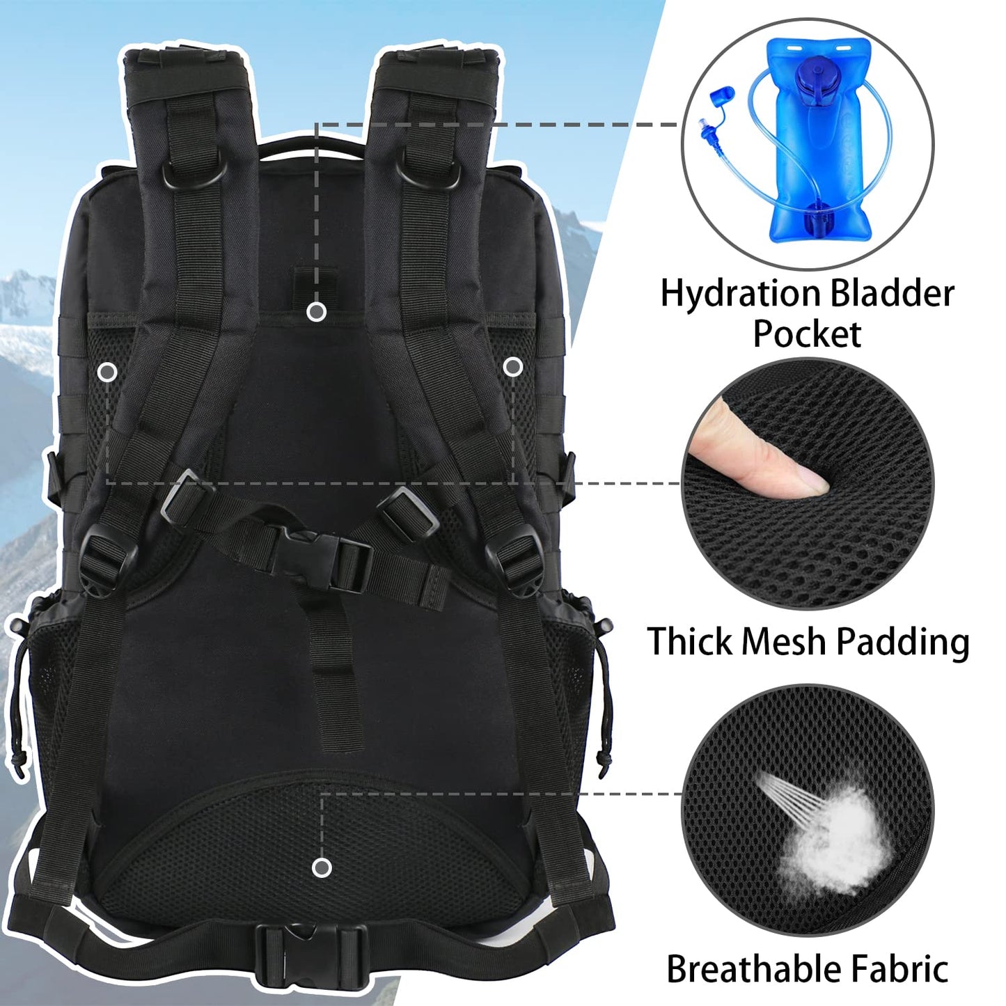 YOREPEK Military Tactical Travel Backpack, 45L Army Rucksack with Molle Large Capacity Survival Back pack Assault Pack 3 Day Bug Out Bag for Outdoor Sports Hiking Camping Mountaineering Trekking