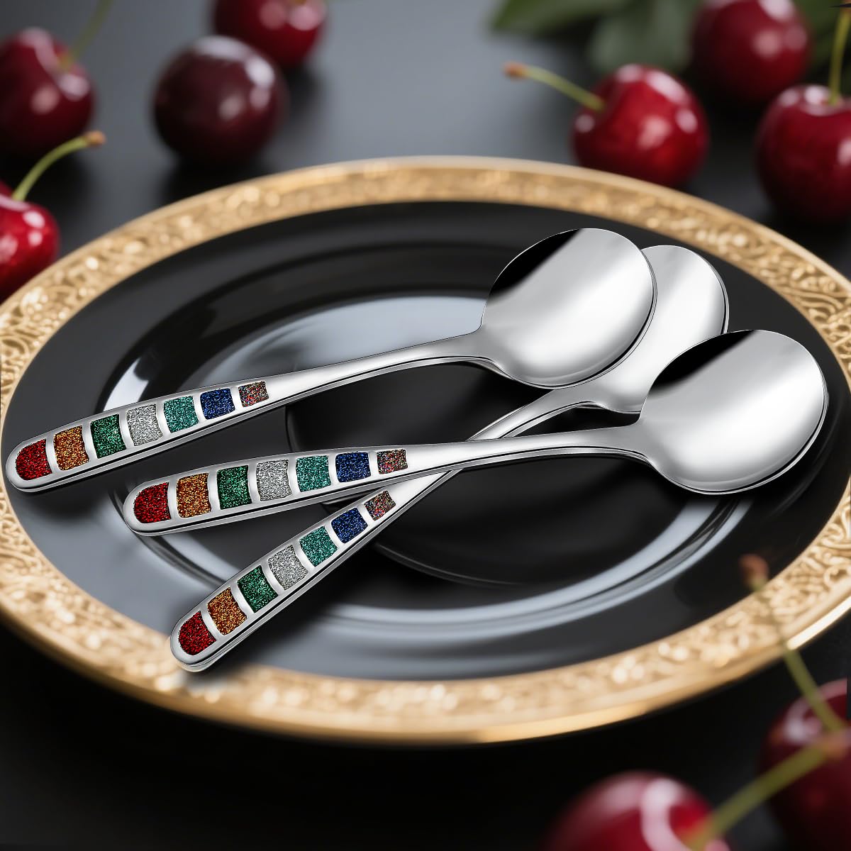 YIHOR Premium 7.24" European Soup Spoons, Stainless Steel creative colorful enamel spoon drinking spoon, Dishwasher Safe Disinfection cabinet Set of 6