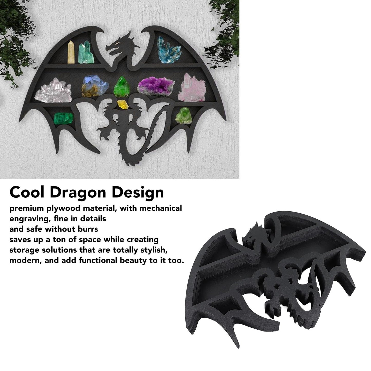 Jwthee Crystal Display Shelf, Wooden Floating Shelf Dragon Shape Design Display Shelfs Floating Wall Shelves Crystal Display Holder for Storing Crystals Stones and Essential Oils