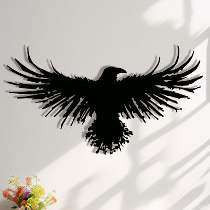 3D Metal Viking Raven Wall Art - Unique Black Crow Decor with Norse Mythology Gothic Waterproof Sculpture for Indoor Outdoor Living Room, Bedroom, Garden Home Decor
