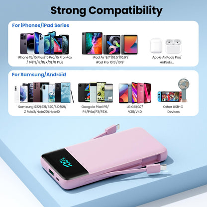 Portable Charger 50800mAh Power Bank with 3 Built in Cables,25W PD QC4.0 Fast Charging USB C Battery Pack,6 Outputs 2 Inputs Travel Essentials Portable Phone Charger for iPhone 17/16/15,Google,Android