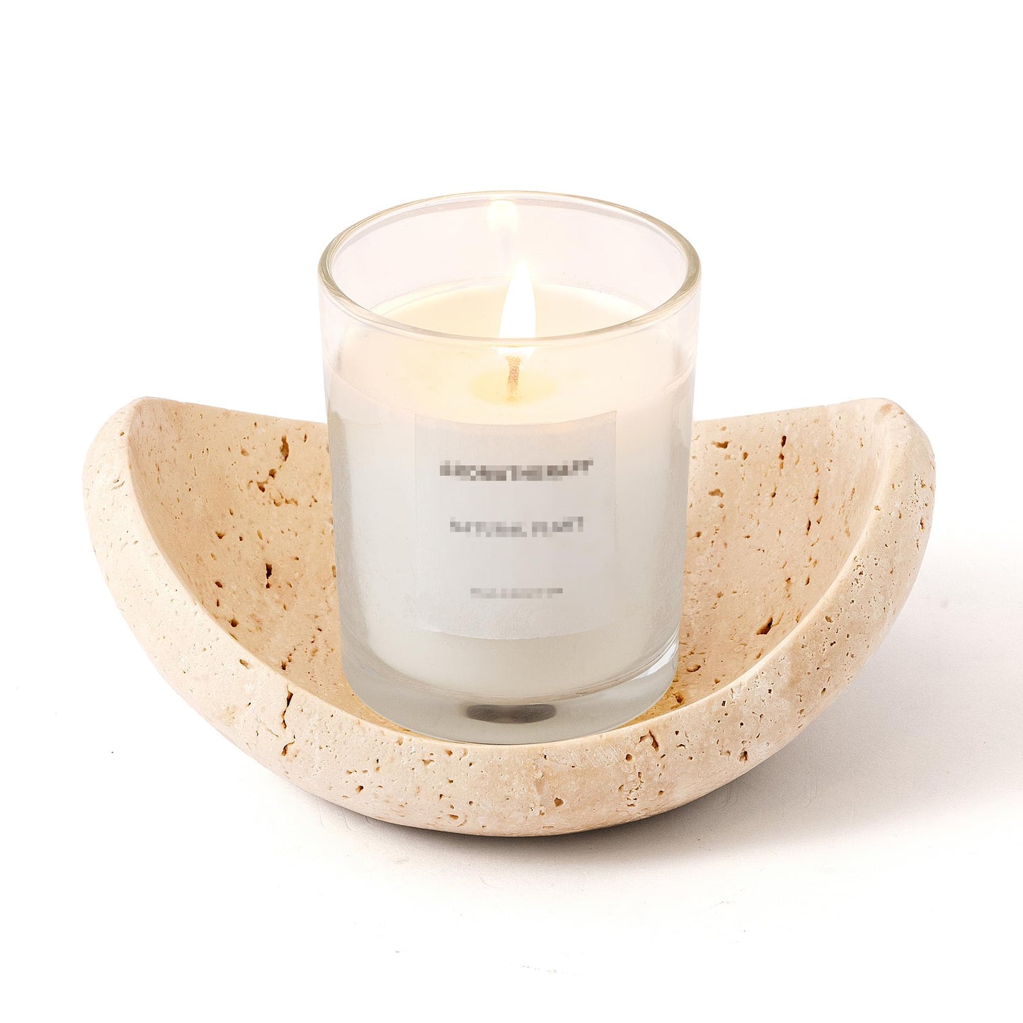 WORHE Candle Holders Italy Premium Natural Travertine Stone Candlestick Holder for Jar Pillar Candles Boat-Shaped Marble Jewelry Tray Centerpiece for Wedding Dining Table Home Decor Beige (WH093)