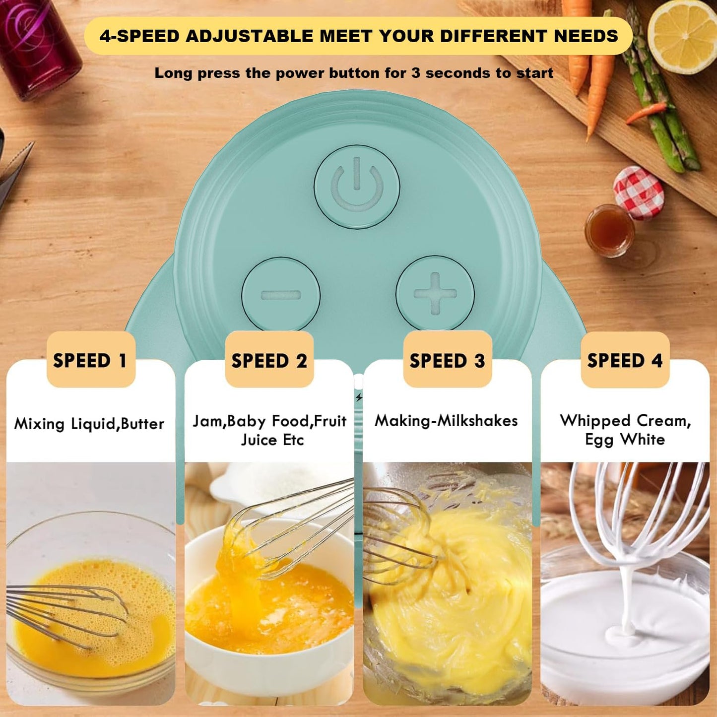 4-in-1 Electric Hand Mixer, Electric Whisk, Mini Onion Chopper 10Oz, Small Cordless Hand Blender, Milk Frother Wand for Coffee, Matcha, 4 Speed Rechargeable Food Processor for Baby Food Maker