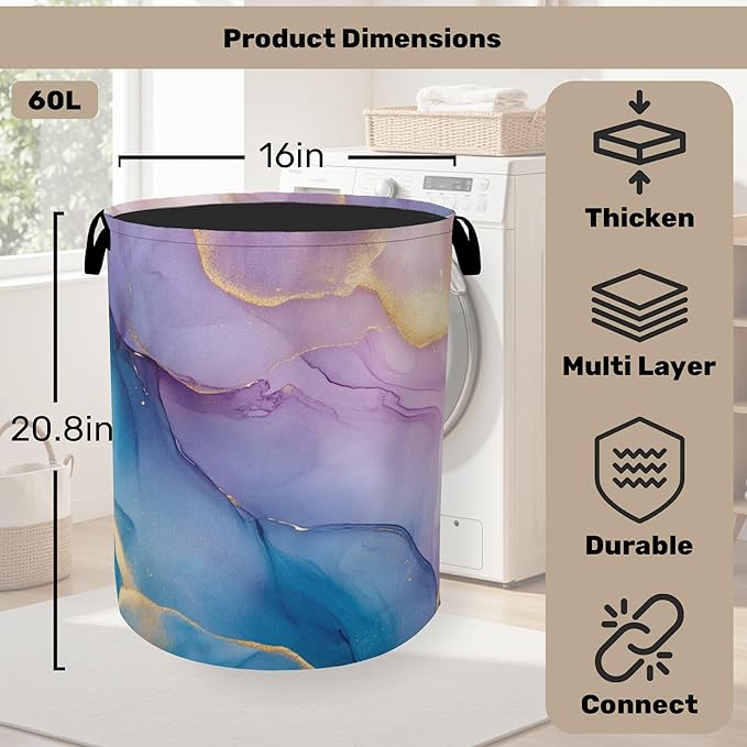 Blue Pink Marble Laundry Basket