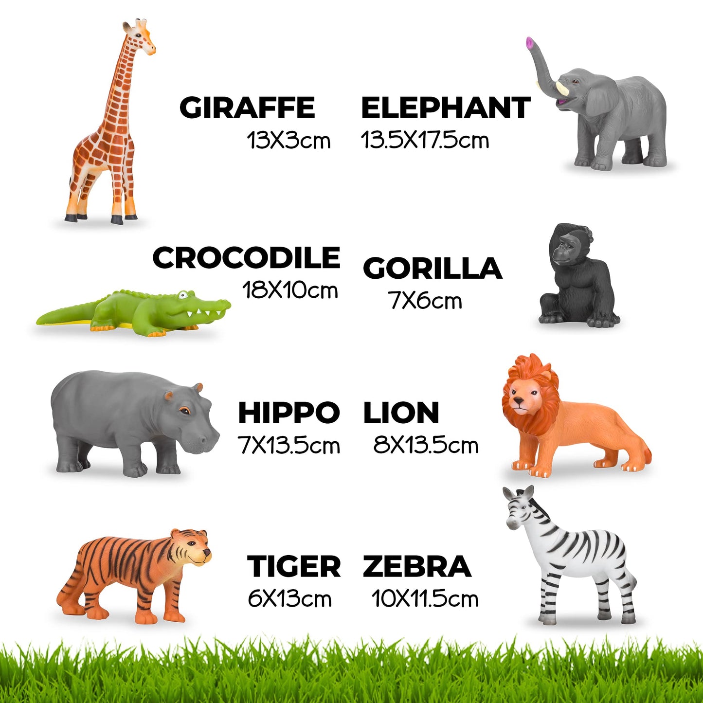 Learning Minds Jungle Animal Figures - Set of 8 Jumbo Zoo Animals For 1, 2, 3 Year Olds - Toy Safari Animals For Kids Age 18 Months Plus - Toys For 1 Year Old Boys - Suitable From 18 Months