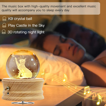 Hwawhin 3D Crystal Ball Music Box with Projection LED Light and Rotating Wooden Base for Christmas, Birthday, Valentine's Day - Music Boxes for Women, Mums and Girls