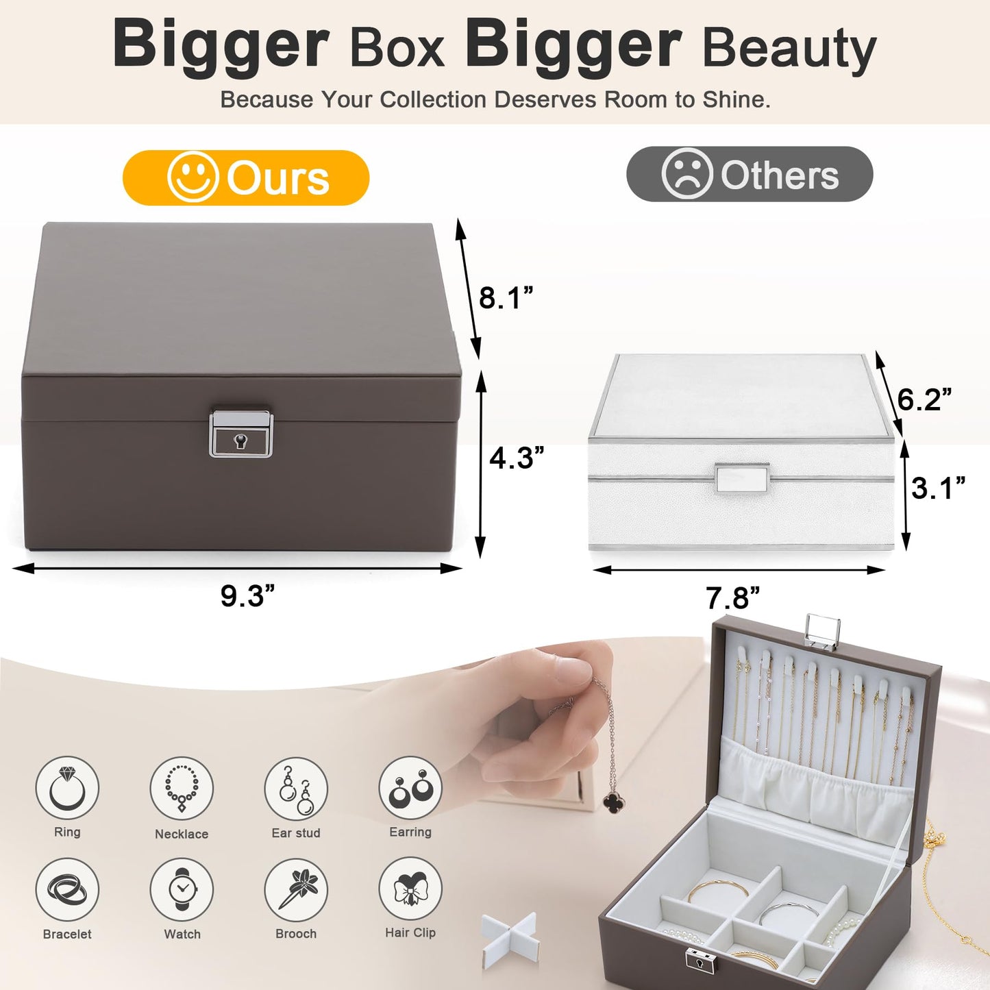 IBURTEN Jewelry Organizer Boxes for Women,Travel Jewelry Case, 2 Layers Removable Jewelry Box,Storage for Necklace, Bracelet, Earring,Rings,Jewelry Box Gifts for Women Girls