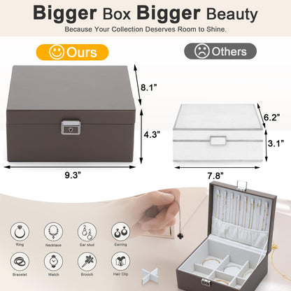 IBURTEN Jewelry Organizer Boxes for Women,Travel Jewelry Case, 2 Layers Removable Jewelry Box,Storage for Necklace, Bracelet, Earring,Rings,Jewelry Box Gifts for Women Girls