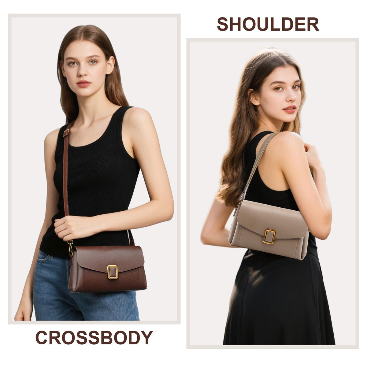 MoreFarther Genuine Leather Crossbody Bag for Women, Removable Satchel Adjustable Shoulder Bag (Black)