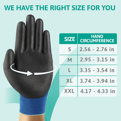 Ansell HyFlex 11-618 Mechanics Gloves, Abrasion-Resistant PU Coating Protective Gloves, Safety Gloves for Precision Handling, Touchscreen Compatible Blue Gloves, Ultra-Thin Work Gloves Large, 12 Pairs