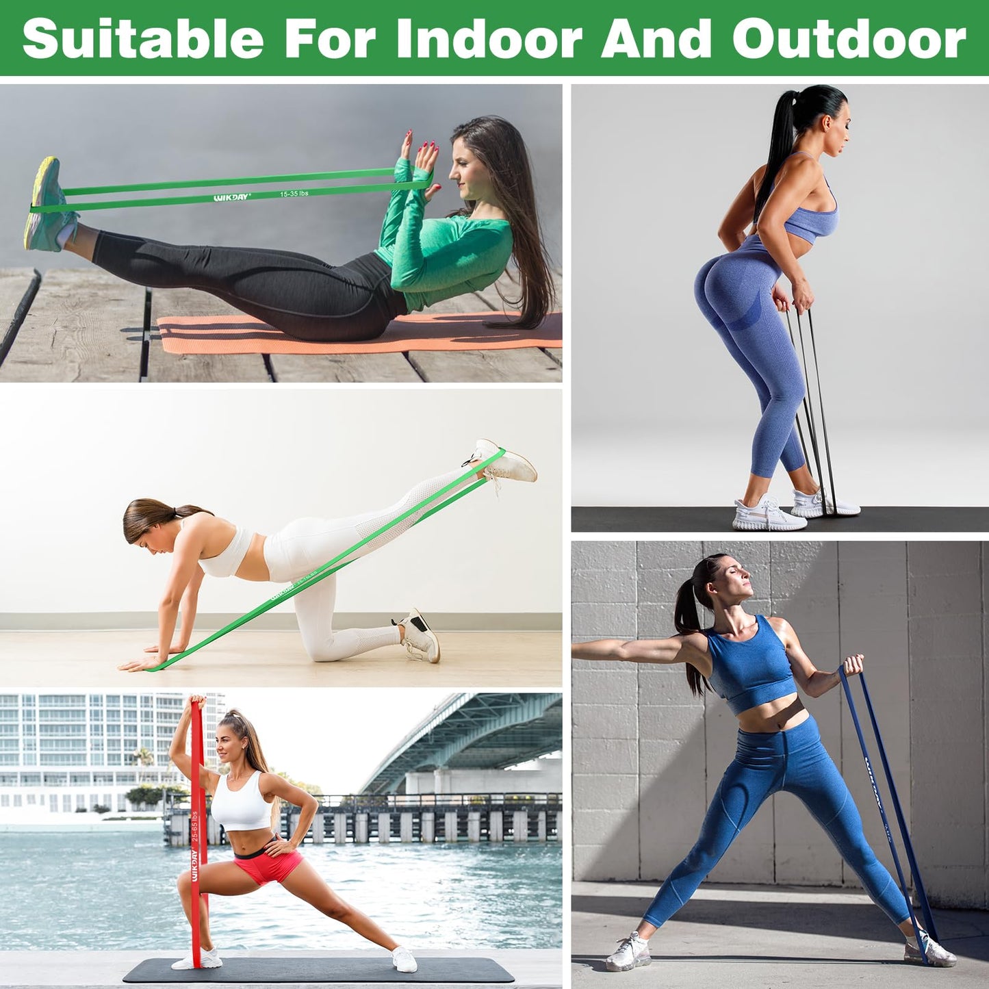 WIKDAY Resistance Bands, Pull Up Assistance Bands, Workout Bands, Heavy Exercise Bands Set with Door Anchor, Elastic Bands for Body Stretching, Training at Home/Gym for Men & Women