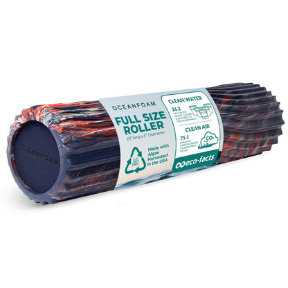 Oceanfoam Tidal Roller - Black Marbled - Muscle Massage Foam Roller for Back Pain & Stretching - Firm and Ergonomic Wide Wave Textured - Yoga, Athletics, & Wellness - Full Size, 20" x 5"