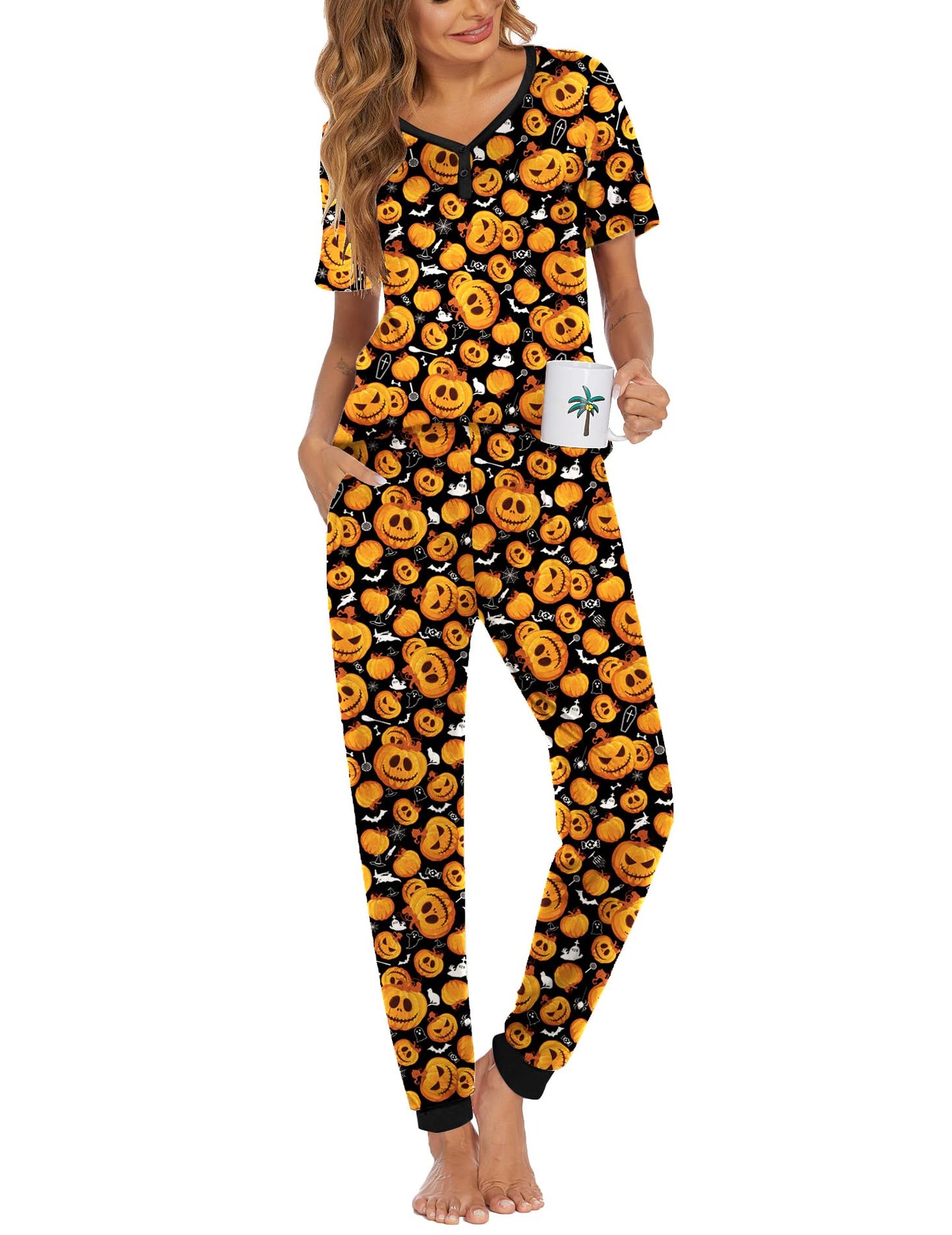 Ekouaer Pajamas for Women Set 2 Piece Lounge Set Short Sleeve Pjs Joggers Long Pants Sleepwear with Pockets