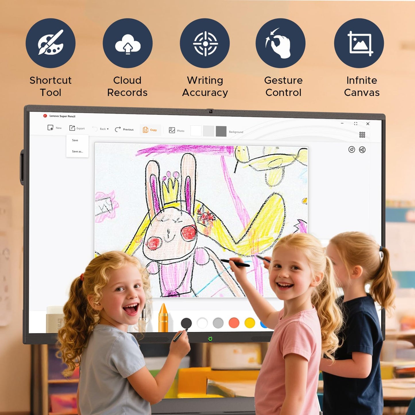 MWE 55'' Smart Board,Electronic Interactive White Board with 4K Touchscreen Display Built in UHD Camera Open App Ecosystem Digital Whiteboard for Business Office Classroom Home (55'')