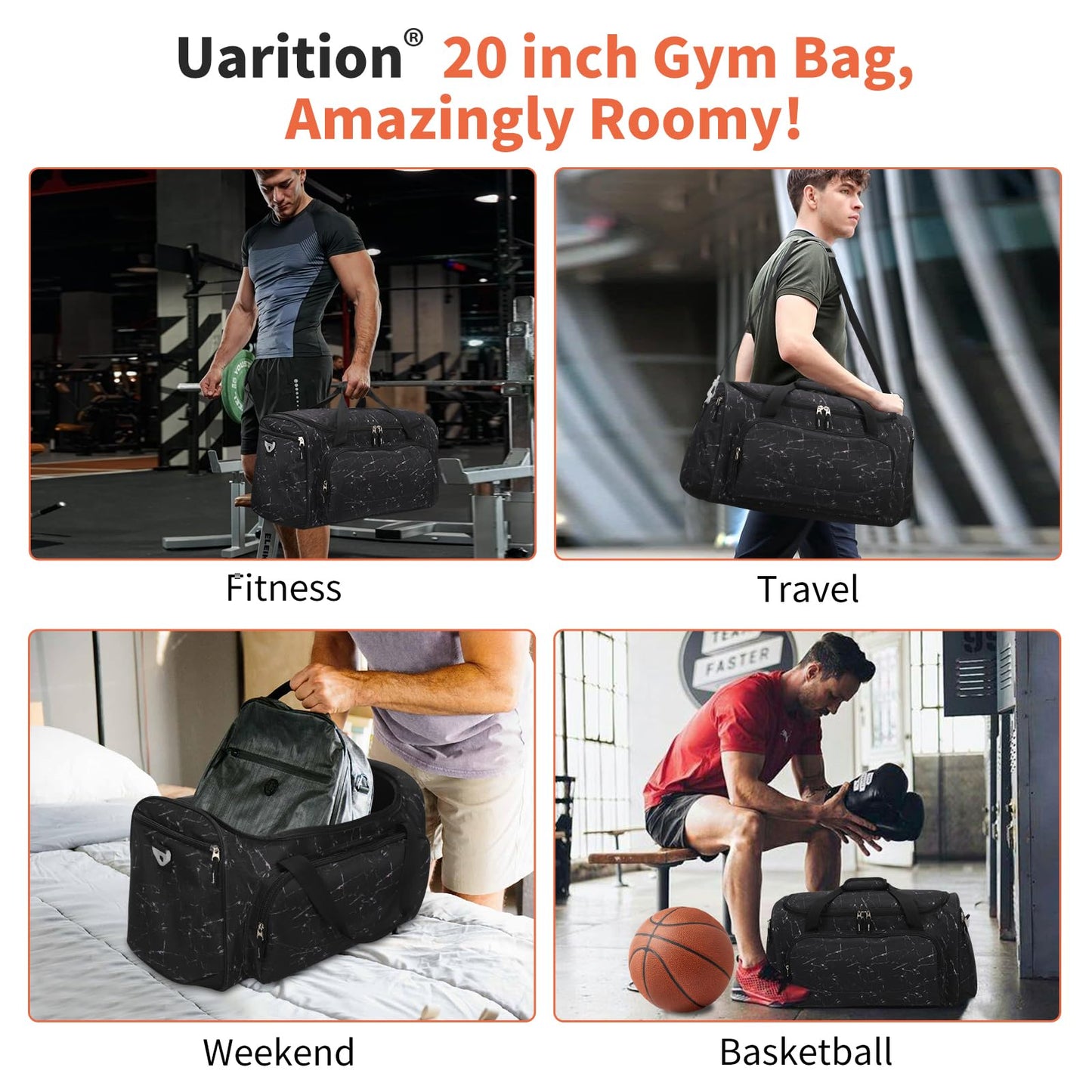 Gym Bag for Men - 55L Black Durable Large Duffle Bag for Travel, Workout, Fitness & Sport