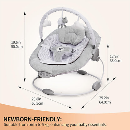 LADIDA Soft Padded Lamb Bouncer, Suitable for Newborns 0-6 Months, Soothing Music and Vibration