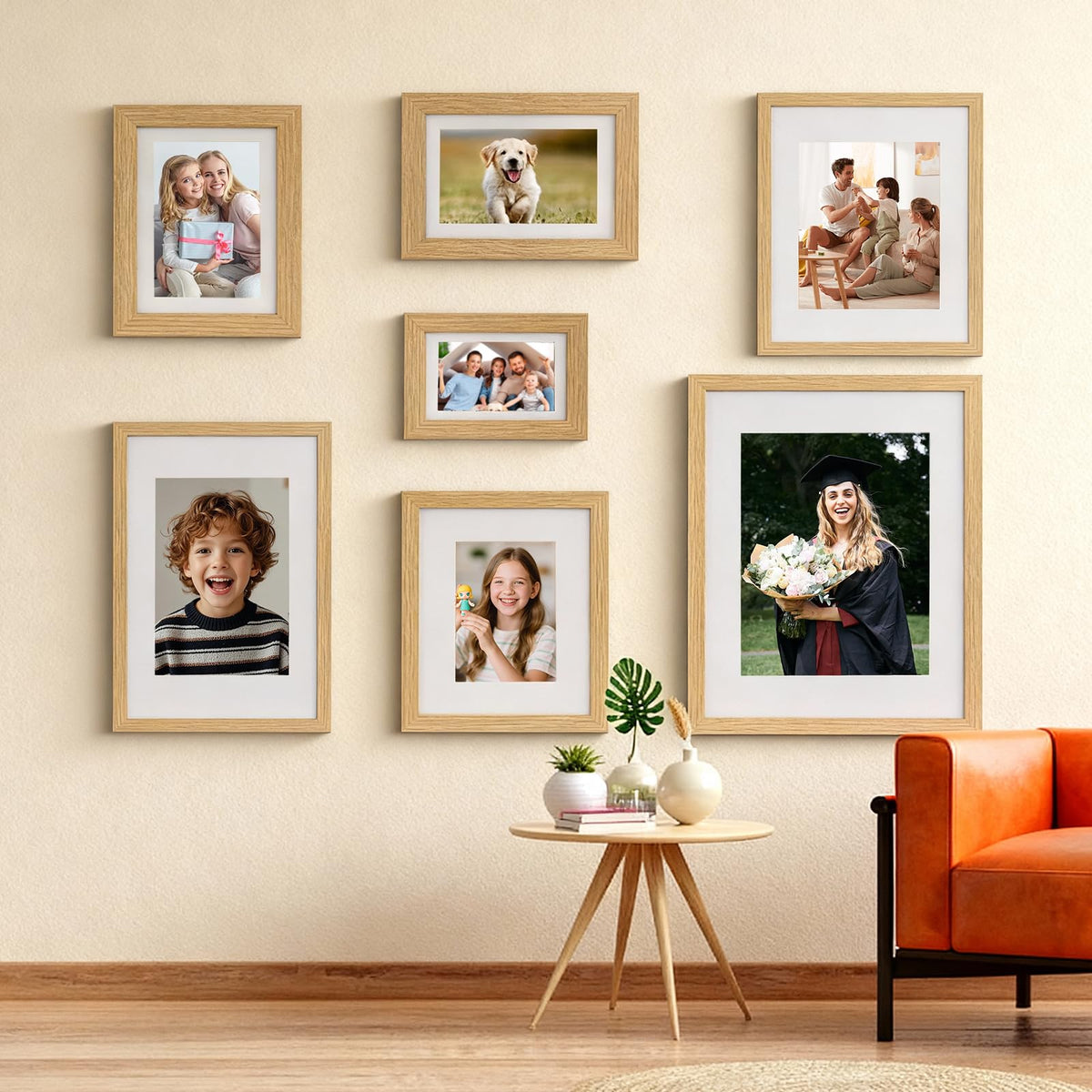 TransGreen 12x16 Picture Frame Set of 3, Photo Frame Display 9x12 Pictures with Mat or 12x16 without Mat, Hang on the Wall, Beige
