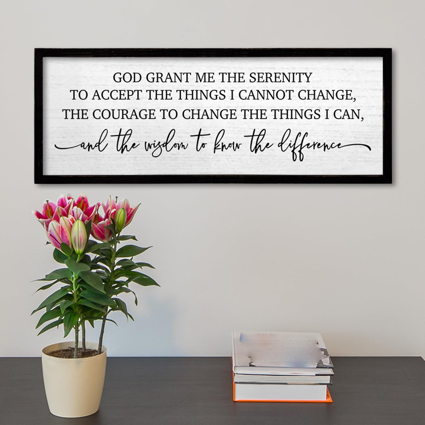 TQianJiang Serenity Prayer Wall Art Decor 24"X10" God Grant Me Sign Large Wood Framed Wall Hanging (Black)