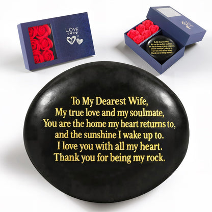 Sundrence Valentines Day Gifts for Wife - You are My Rock Engraved, Romantic Valentines Day Gifts for Her, Unique Anniversary and Couples Keepsake - Polished Black Pebble