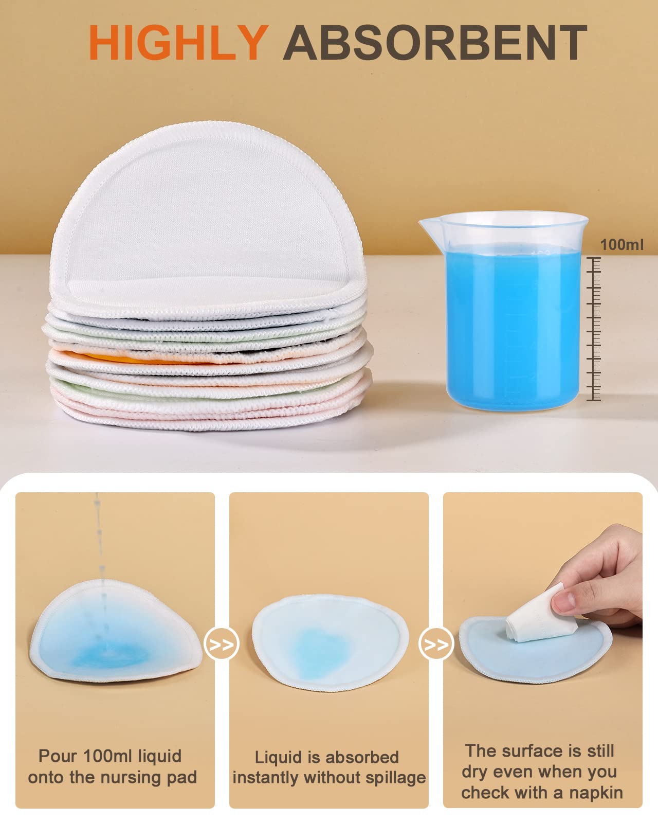 Lictin 12 pcs (6 Pairs) Nursing Pads Set Nursing Pads Washable Organic Bamboo Nursing Pads Reusable Nursing Pads Washable Soft Absorbent Nursing Pads with 1 Laundry Bag and 2 Organza Bags