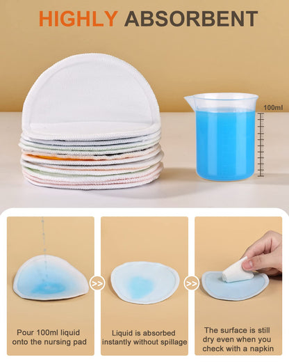 Lictin 12 pcs (6 Pairs) Nursing Pads Set Nursing Pads Washable Organic Bamboo Nursing Pads Reusable Nursing Pads Washable Soft Absorbent Nursing Pads with 1 Laundry Bag and 2 Organza Bags