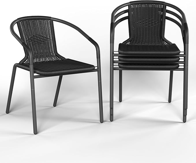 Amopatio Outdoor Dining Chairs Set of 4, Stackable Patio Chairs, Rattan Wicker Patio Chairs Set of 4, Bistro, Garden, Yard, Porch, Black