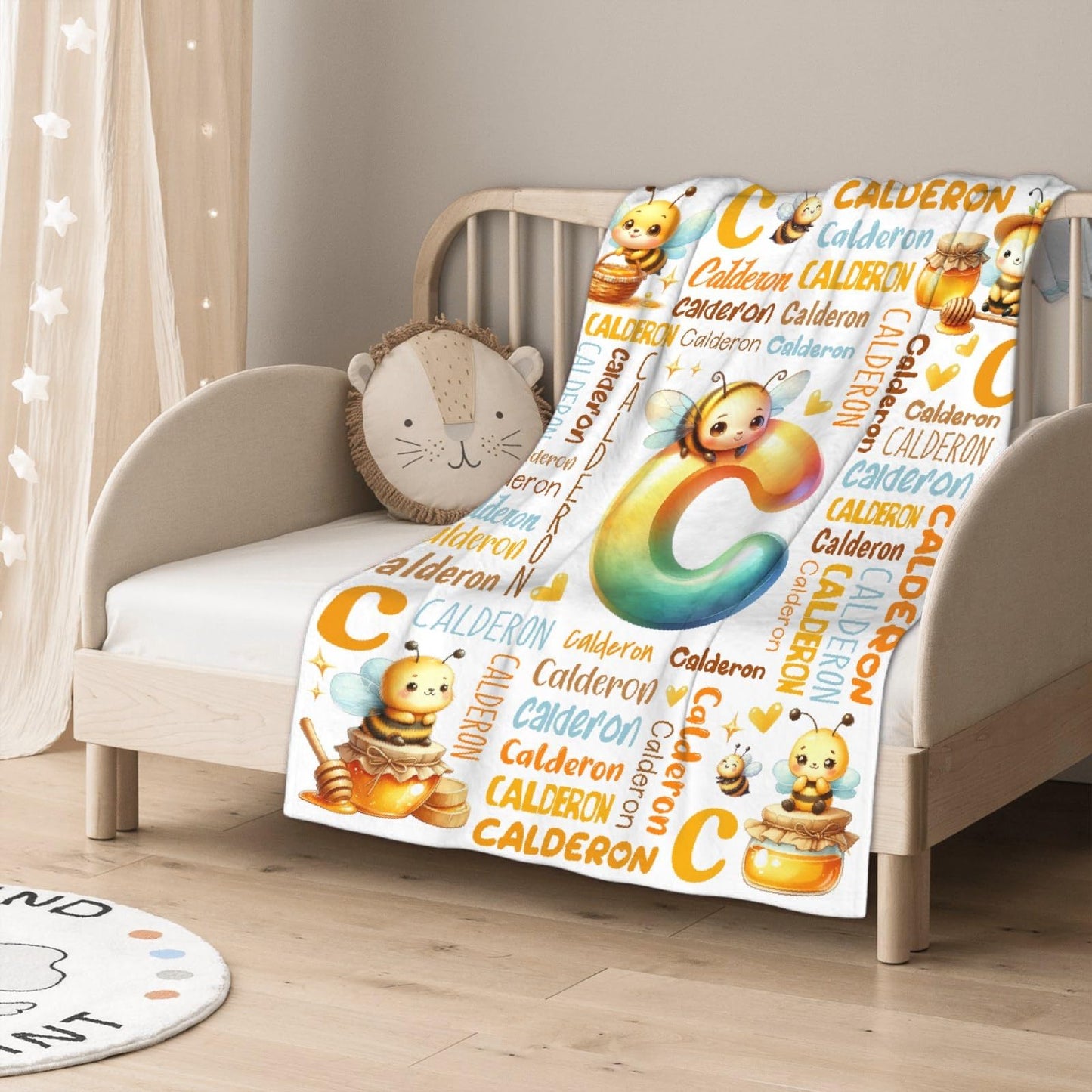 Personalized Bee Blanket, Custom Bee Gifts,Soft Flannel Throw for Bed Sofa,Lightweight,40 x 30in