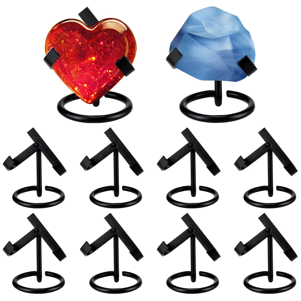 Shimeyao 8 Pcs Metal Crystal Heart Stone Stand Crystal Ball Holder Rock Display Stand Mineral Specimen Display Easel Holder for Gemstones Fossils Agate Slabs Plates, 2 x 2.56 x 2.36 Inches (Black)