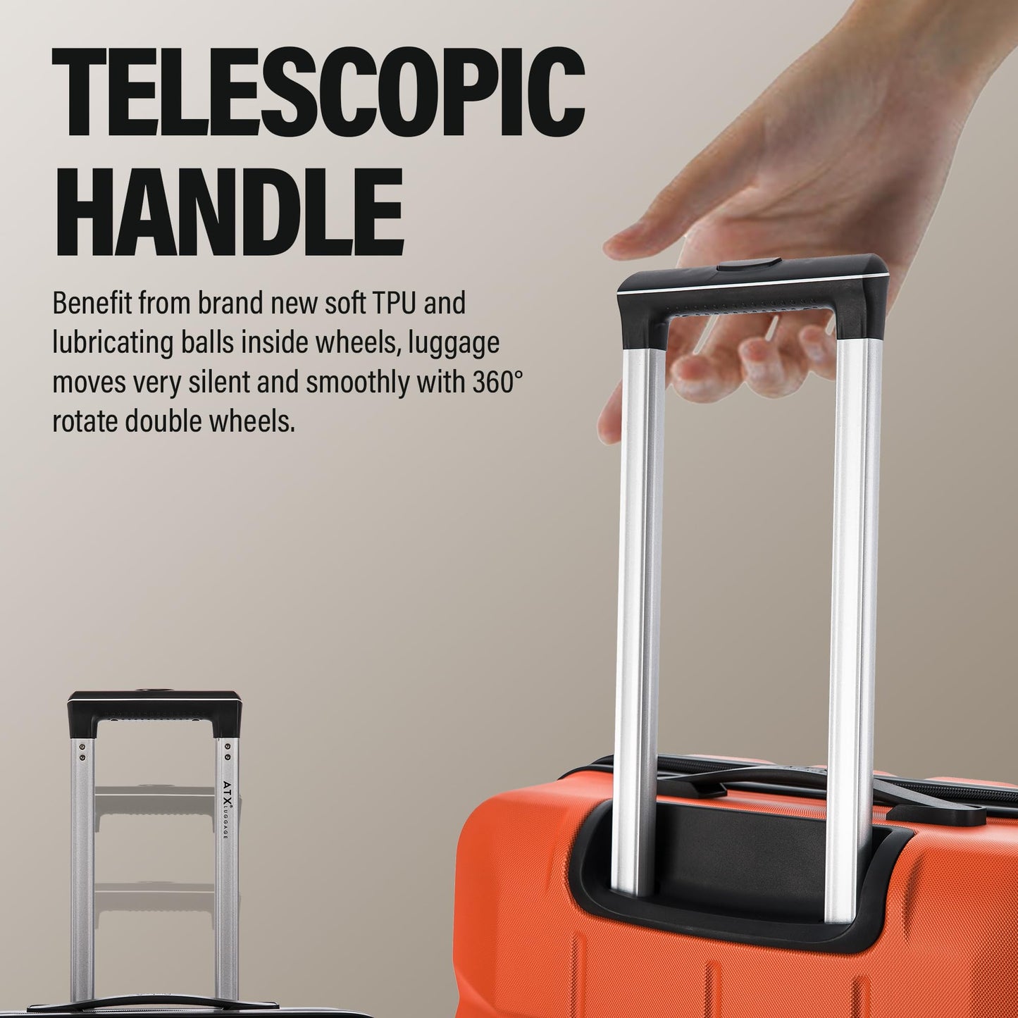 ATX Luggage Medium Suitcase on 4 Dual Spinner Wheels Super Lightweight ABS Hard Shell Hold Check in with Built-in TSA Lock (Orange, 65Liter)