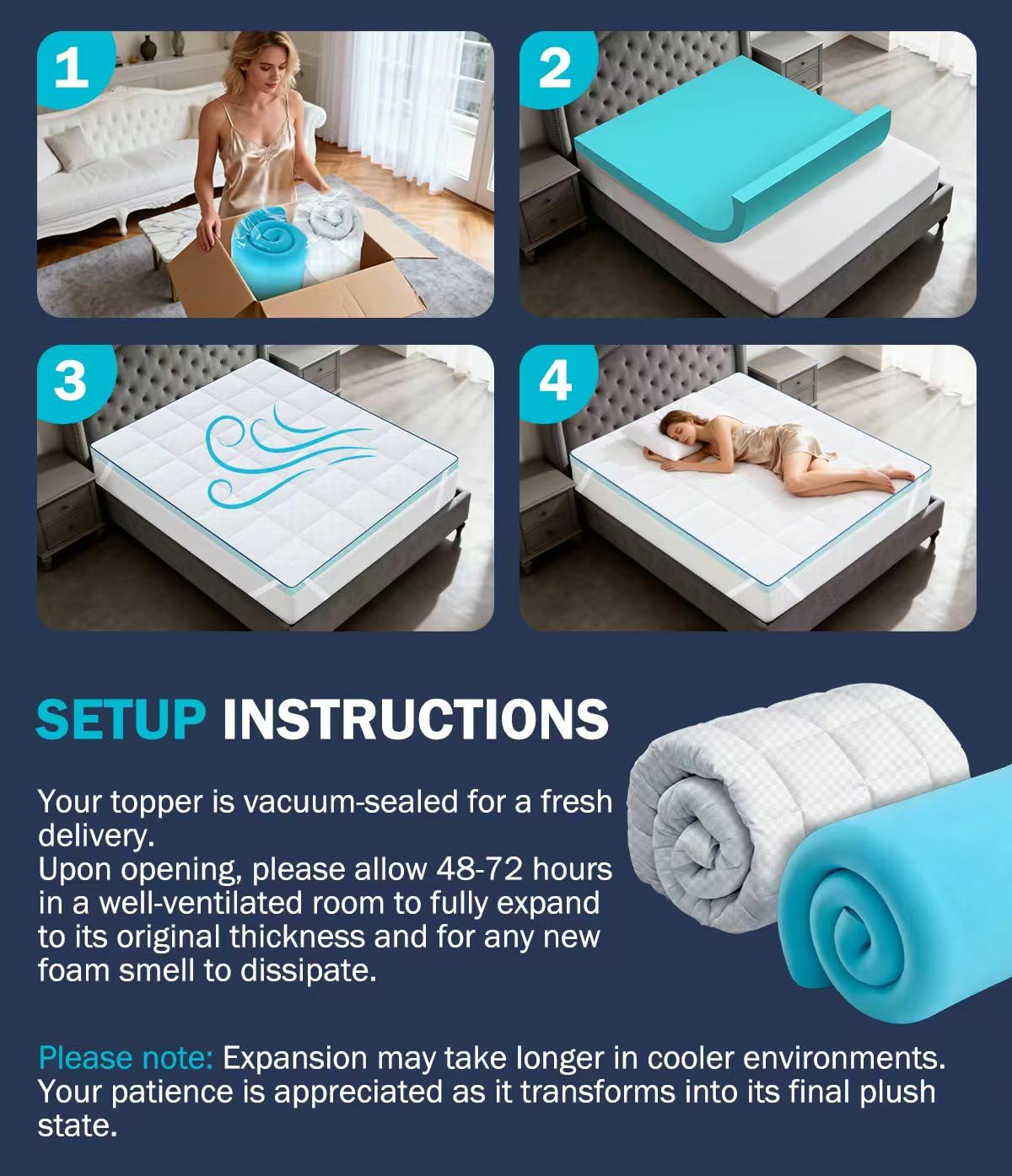 Panyu Dual Layer 4 Inch Memory Foam Mattress Topper King Size, 2" Cooling Gel Memory Foam & 2" Pillow Top Mattress Pad Cover for Back Pain Relief, Deep Elastic Pocket, Medium Support, White