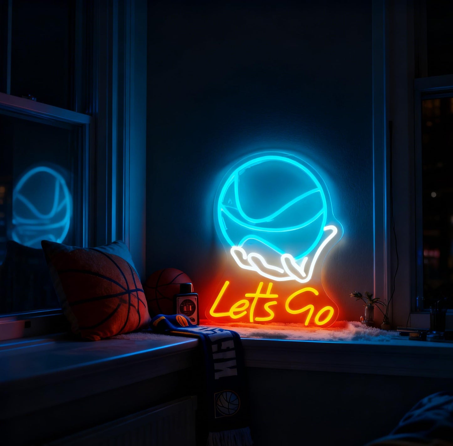 Lets Go Basketball Neon Sign, Sports Theme Light Up Sign, Basketball Fan Teen Boy Gift Bedroom Game Space Gym Wall Table Decor, USB Powered Dimmable Decorative Neon Light 16.9 x 12.6 In