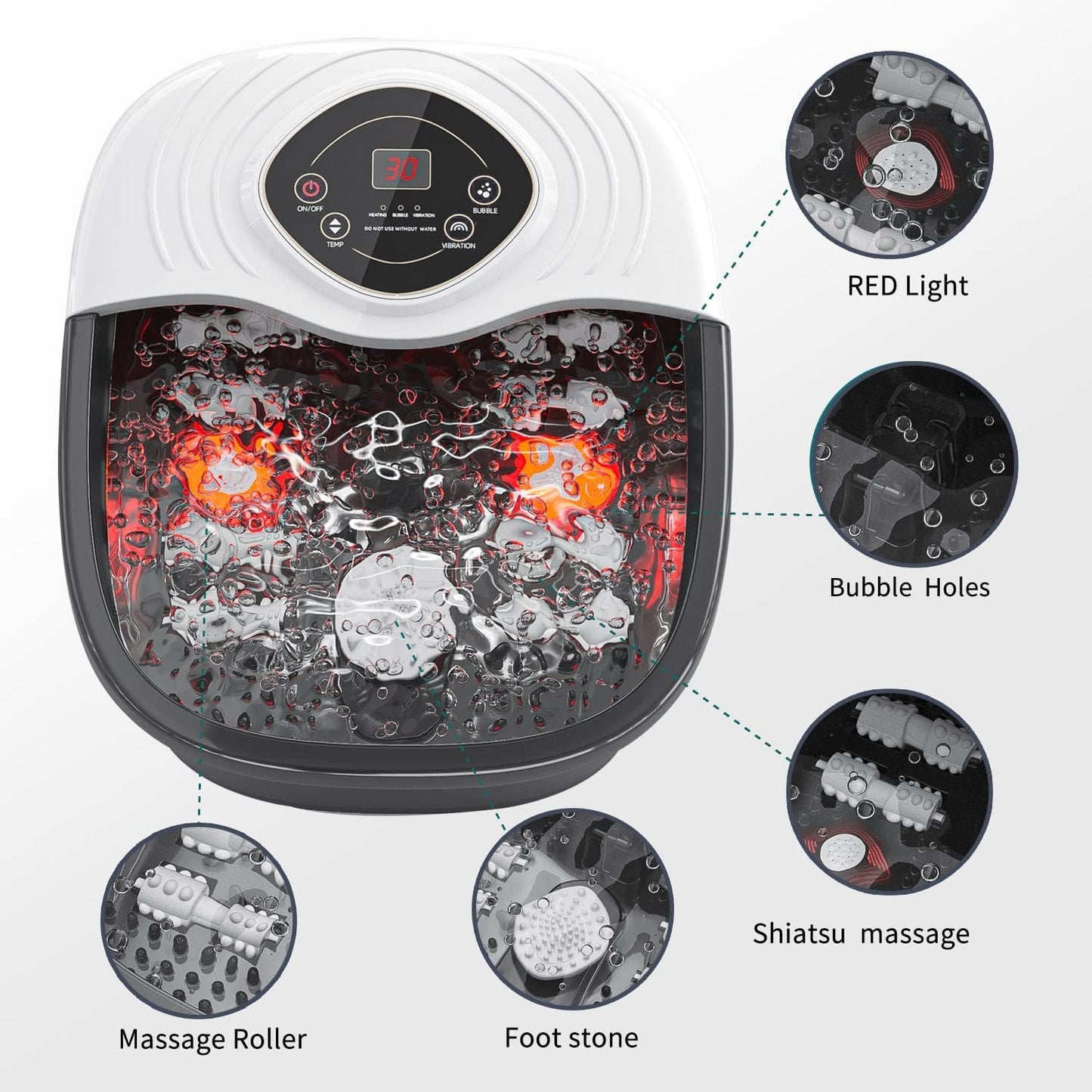 closewave Foot Spa Bath Massager with Heat, Red Light & Oxygen Bubbles,Shiatsu Rollers Epsom Salt Temperature Control, Relieves Stress and Feet Pain - Home Pedicure Soaking Tub Gift for Women/Men