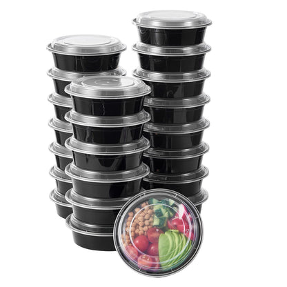Jaluxing 24 oz 50 ct Round Meal Prep Containers with Lids Plastic Food Storage Lunch Plan To Go Box Disposable Take Out Bowls BPA Free Durable Stackable Microwave Freezer Safe (Formerly FULING)